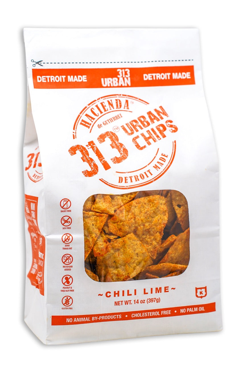 313 Urban Corn Tortilla Chips, Chili Lime 14oz - 6 Bags