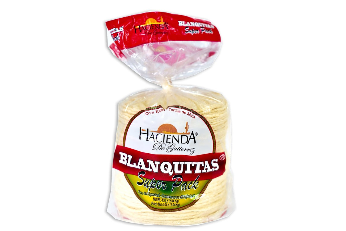 Paquete de tortillas blanquitas de maíz blanco auténticas de Hacienda, 90 unidades (caja de 6) 